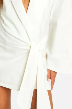 Shirt Dresses|Wrap Dresses*boohoo Linen Look Wrap Shirt Dress white