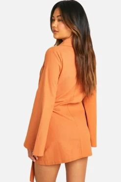 Shirt Dresses|Wrap Dresses*boohoo Linen Look Wrap Shirt Dress burnt orange
