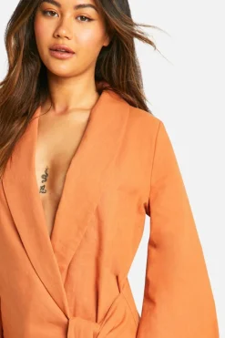 Shirt Dresses|Wrap Dresses*boohoo Linen Look Wrap Shirt Dress burnt orange
