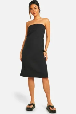 Midi Dresses*boohoo Linen LookBandeau Midi Dress black