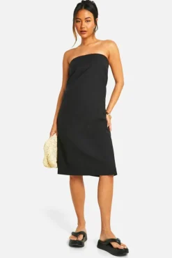Midi Dresses*boohoo Linen LookBandeau Midi Dress black