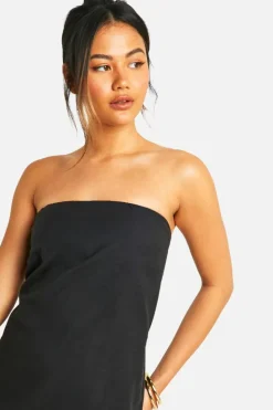 Midi Dresses*boohoo Linen LookBandeau Midi Dress black