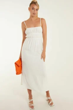 Midi Dresses*Pink Vanilla Linen Open Back Midi Dress Cream