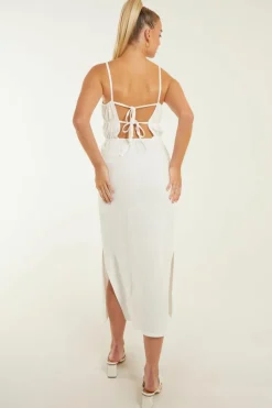 Midi Dresses*Pink Vanilla Linen Open Back Midi Dress Cream