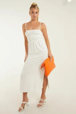 Midi Dresses*Pink Vanilla Linen Open Back Midi Dress Cream