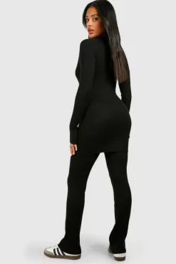 Knitted Co-Ords*boohoo Long Cardigan And Wide Leg Knitted Set black