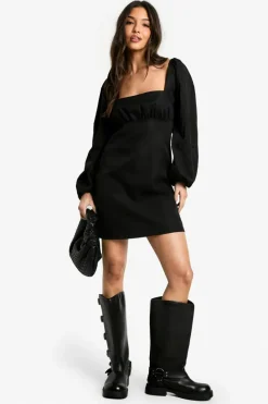 Smock Dresses|Mini Dresses*boohoo Long Puff Sleeve Mini Dress black