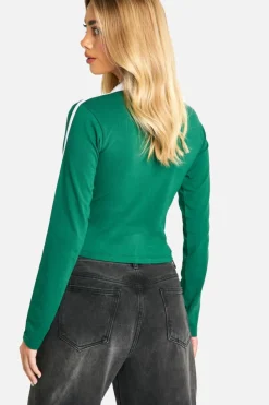 Long Sleeve Tops*boohoo Long Sleeve Collared Jersey Top dark green