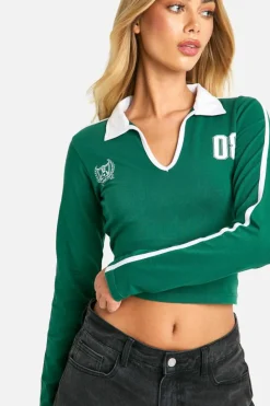 Long Sleeve Tops*boohoo Long Sleeve Collared Jersey Top dark green