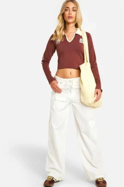 Long Sleeve Tops*boohoo Long Sleeve Collared Jersey Top burgundy