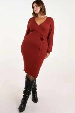 Wrap Dresses|Jumper Dresses*Blue Vanilla Long Sleeve Knitted Wrap Dress Red