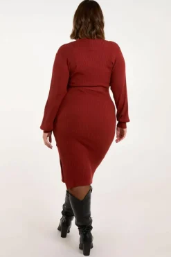 Wrap Dresses|Jumper Dresses*Blue Vanilla Long Sleeve Knitted Wrap Dress Red