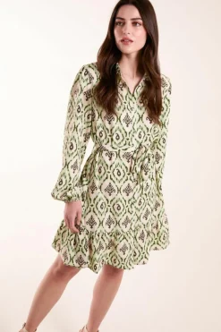 Shirt Dresses*Blue Vanilla Long Sleeve Mini Shirt Dress Green