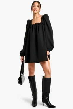Smock Dresses*boohoo Long Sleeve Puff Sleeve Smock Dress black