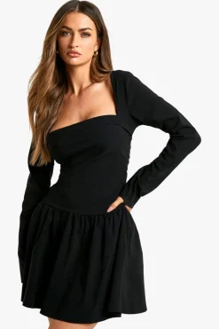 Skater Dresses|Mini Dresses*boohoo Long Sleeve Skater Mini Dress black