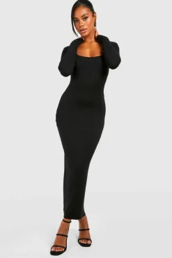 Bodycon Dresses|Midi Dresses*boohoo Long Sleeve Square Neck Midaxi Dress black