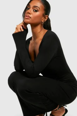 Bodycon Dresses|Midi Dresses*boohoo Long Sleeve Square Neck Midaxi Dress black