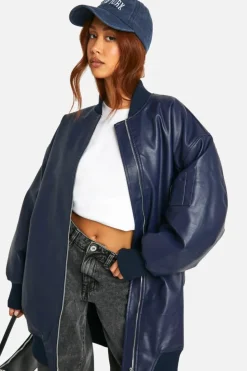 Up To 80% Off Winter Warmers|Bomber Jackets*boohoo Longline Oversized Bomber Jacket navy