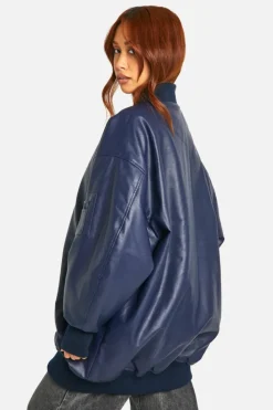 Up To 80% Off Winter Warmers|Bomber Jackets*boohoo Longline Oversized Bomber Jacket navy