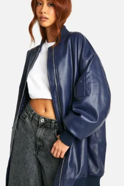 Up To 80% Off Winter Warmers|Bomber Jackets*boohoo Longline Oversized Bomber Jacket navy