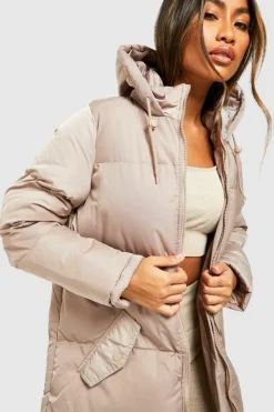 Up To 80% Off Winter Warmers|Puffer Jackets*boohoo Longline Puffer Jacket stone