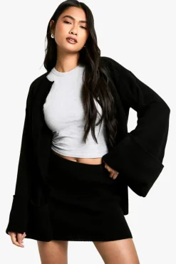 Cardigans|Knitwear*boohoo Longline Turn Over Cuff Detail Knitted Cardigan black