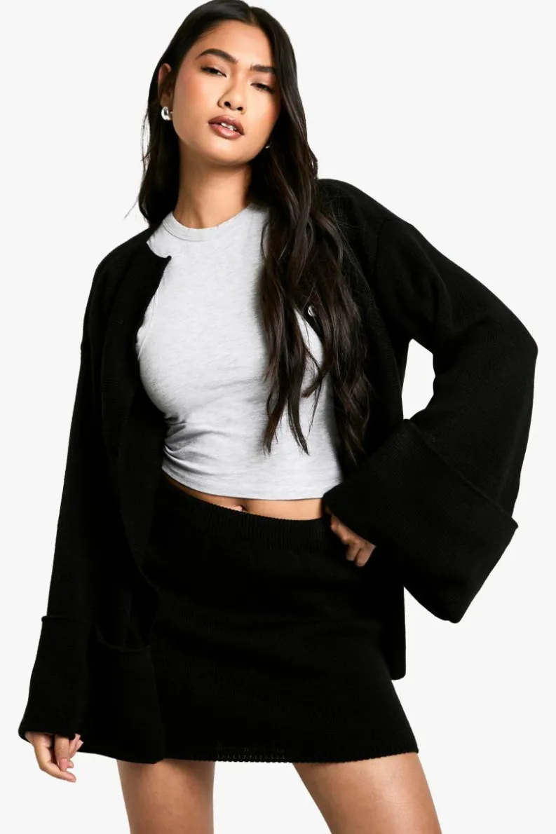 Cardigans|Knitwear*boohoo Longline Turn Over Cuff Detail Knitted Cardigan black