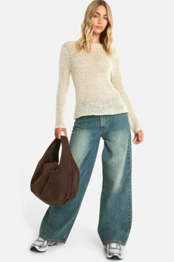 Oversized Jumpers*boohoo Loose Knit Fine Gauge Sheer Jumper ecru