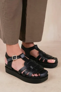 Sandals*Where's That From Louisiana' Multi Strap Sandal With Buckle Black