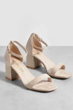 Heels*boohoo Low Block Barely There Heels nude