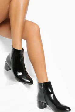 Heels|Heeled Boots*boohoo Low Block Heel Patent Shoe Boots black