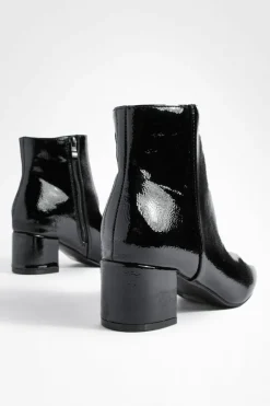 Heels|Heeled Boots*boohoo Low Block Heel Patent Shoe Boots black