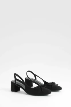 Ballet Flats|Flats*boohoo Low Block Heel Slingback Bow Ballets black