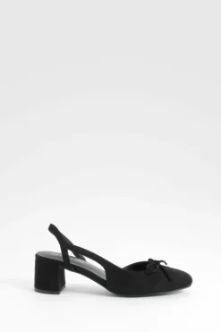 Ballet Flats|Flats*boohoo Low Block Heel Slingback Bow Ballets black