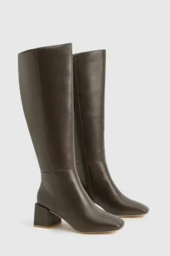 Heels|Over The Knee Boots*boohoo Low Block Knee High Boots brown