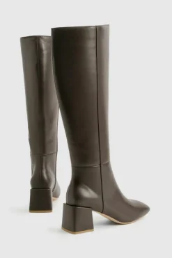 Heels|Over The Knee Boots*boohoo Low Block Knee High Boots brown