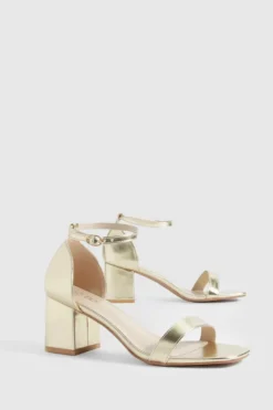 Heels*boohoo Low Block Metallic Barely There Heels gold