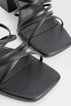 Heels*boohoo Low Block Strappy Tie Up Sandals black