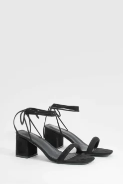 Heels*boohoo Low Block Wrap Up Heels black