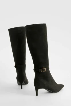 Over The Knee Boots|Knee High Boots*boohoo Low Heel Buckle Detail Pointed Knee High Boots black