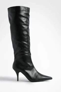 Over The Knee Boots|Heeled Boots*boohoo Low Heel Pointed Column Boots black
