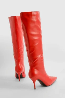 Over The Knee Boots|Heeled Boots*boohoo Low Heel Pointed Column Boots red