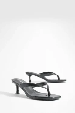 Sandals|Heels*boohoo Low Heel Square Toe Post Heeled Mules black