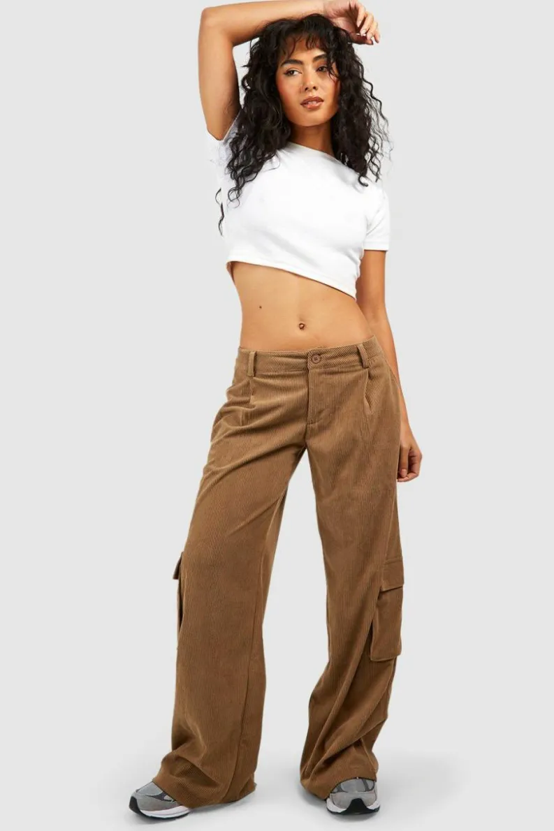 Up To 80% Off Winter Warmers*boohoo Low Rise Cord Cargo Jeans camel
