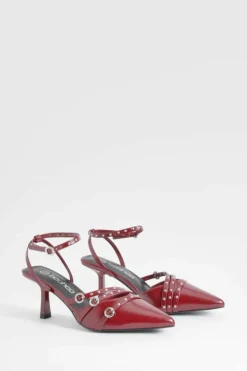 Heels*boohoo Low Stiletto Buckle Detail Court Shoe burgundy