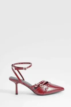 Heels*boohoo Low Stiletto Buckle Detail Court Shoe burgundy