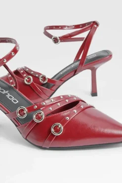 Heels*boohoo Low Stiletto Buckle Detail Court Shoe burgundy