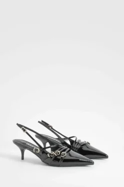 Sandals|Heels*boohoo Low Stiletto Buckle Detail Pointed Court Shoes black