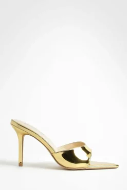 Heels|Sandals*boohoo Low Stiletto Pointed Toe Heeled Mules gold