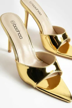 Heels|Sandals*boohoo Low Stiletto Pointed Toe Heeled Mules gold